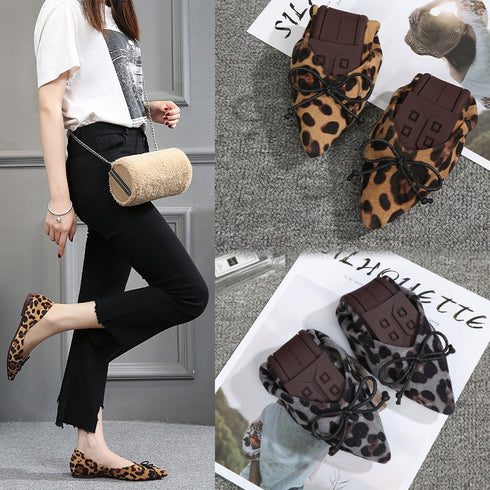 Women flats Shoes Leopard Pattern Slip On ballerina Pointed Toe Suede - ROUTINE FASHION